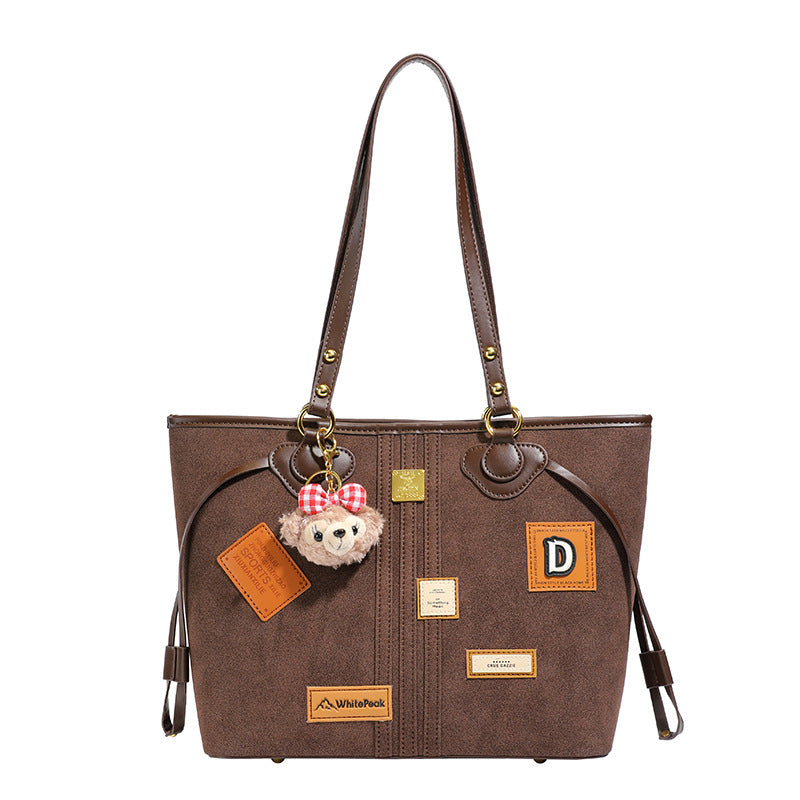 Women's Commuter Retro Dull Polish Korean Bear Cute Large Tote Bag