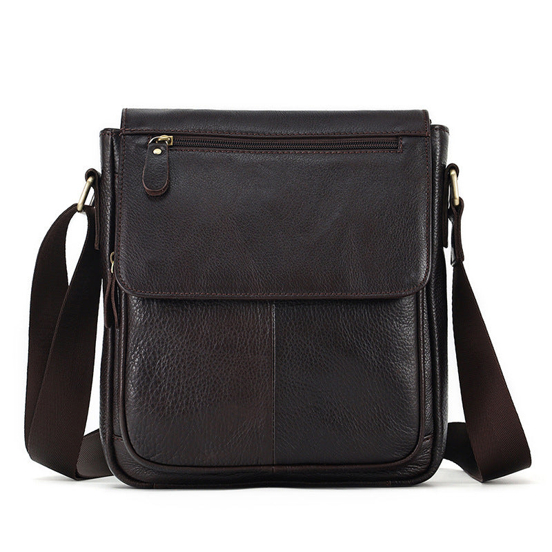 Men's First Layer Cowhide Vintage Cover Commuter Leather Genuine Shoulder Bags