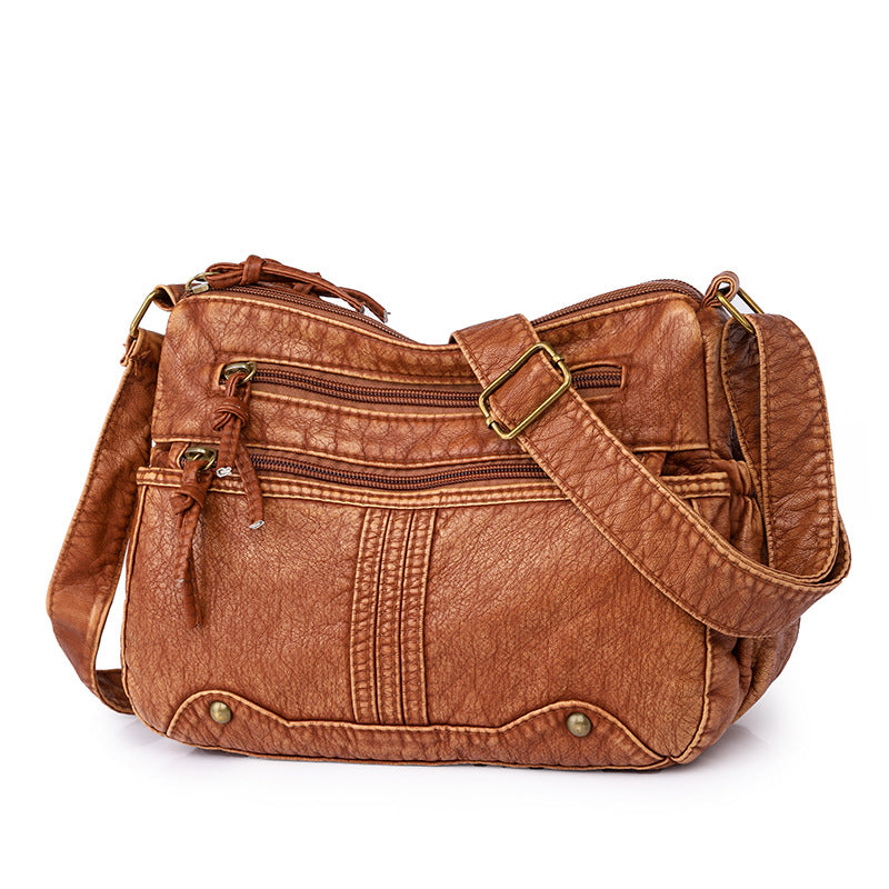 Women's Washed Leather Vintage Versatile Large Capacity Soft Women's Shoulder Bag