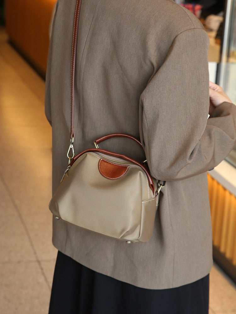 Women's Cloth With Leather Double Zipper Large Handbags
