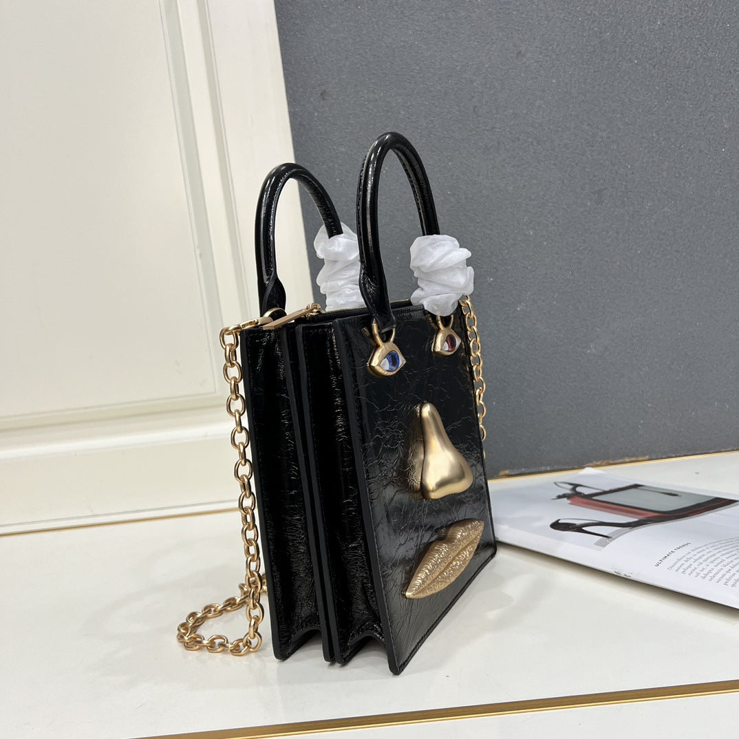 Women's Summer Parry Plain Cowhide Chain Face Women's Shoulder Bag