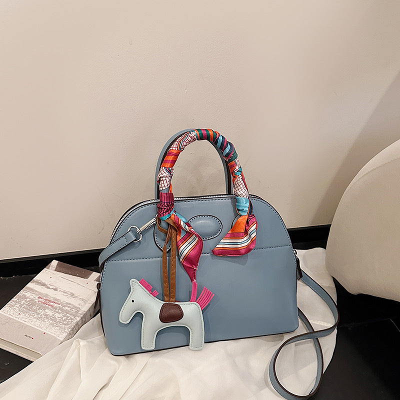 Women's Shell Cowhide Bowling Portable Zippered Women's Handbag