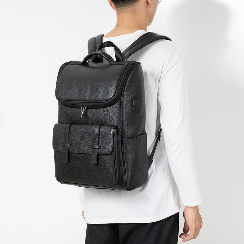 Men's Leather Commuter Computer Fashion Large Capacity Business Backpack