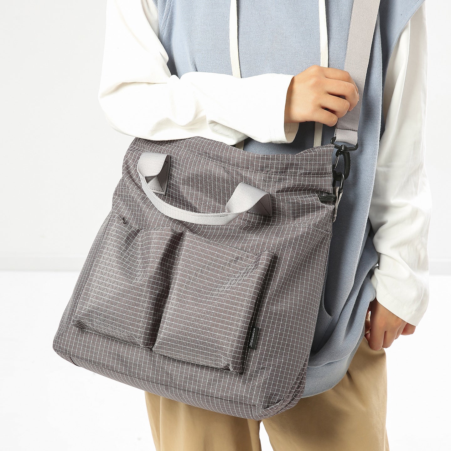 Green Plaid Canvas Large Capacity Portable Tote Bag