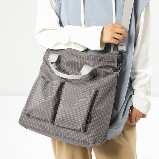 Green Plaid Canvas Large Capacity Portable Tote Bag