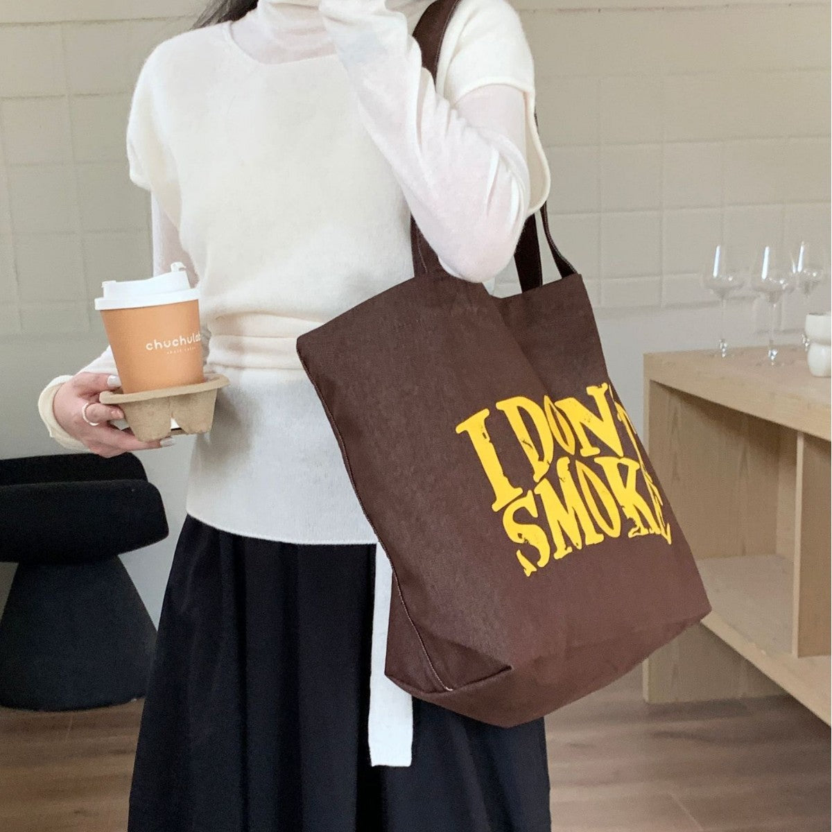 Women's Letter Printing Jean Idle Style Textured Large Capacity Bags