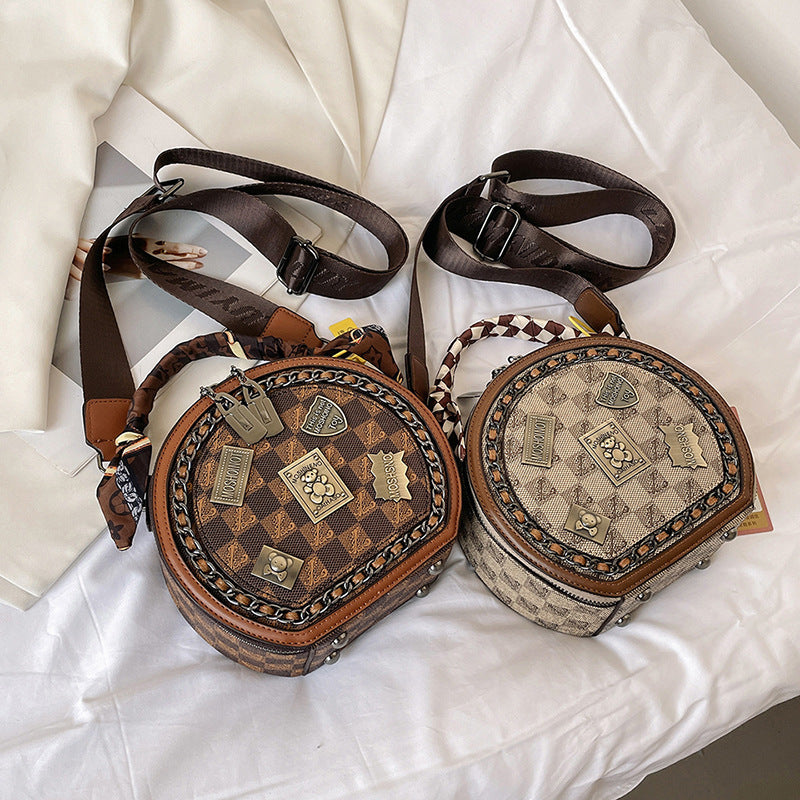 Women's Retro Textured Round Cake Spring Fashion Badge Women's Messenger Bag