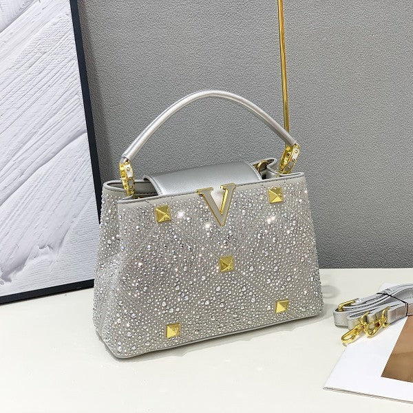 Women's Light Diamond Rivet Rhinestone Chain Bright Handbags