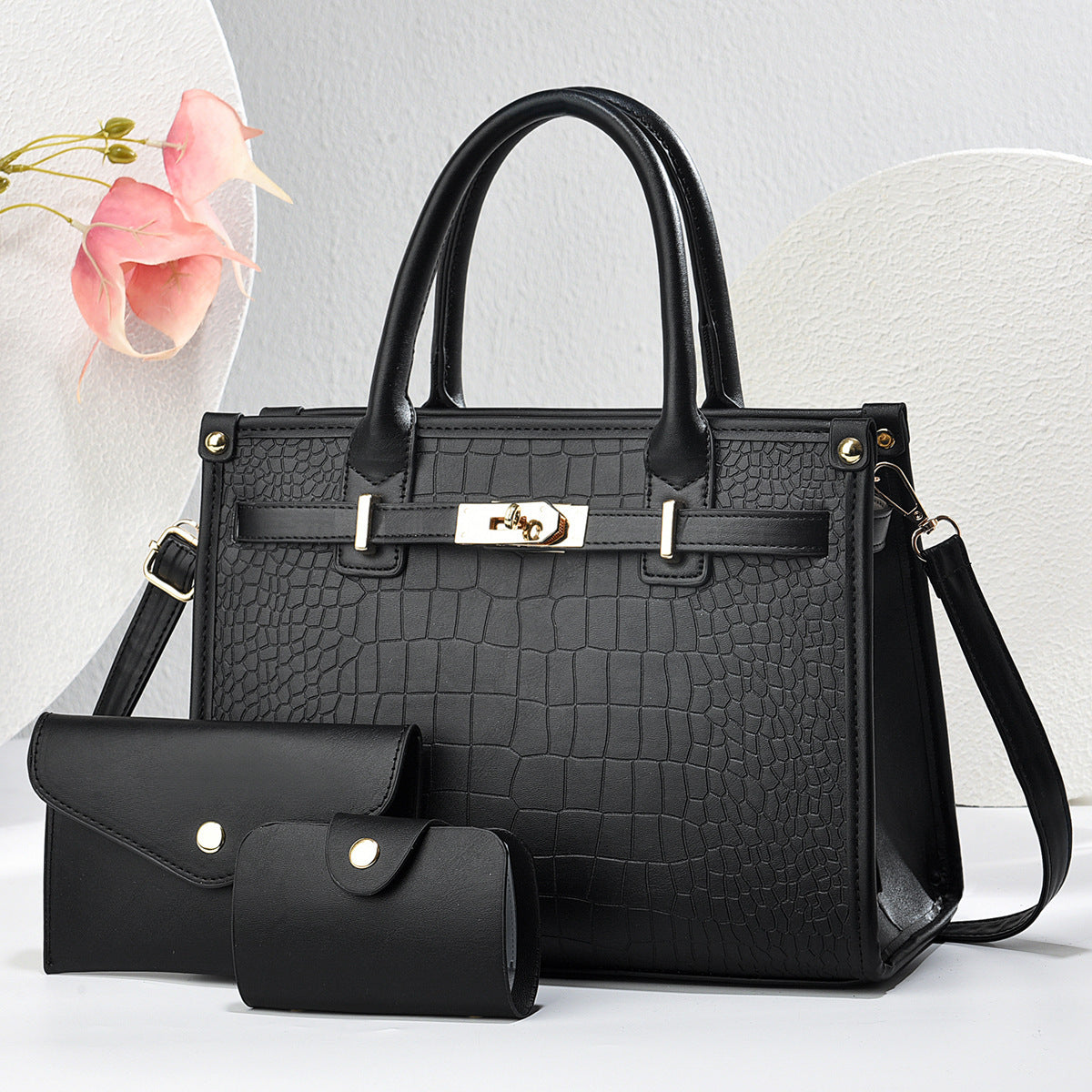 Three-piece Crocodile Pattern Large Fashion Elegant Birthday Handbags