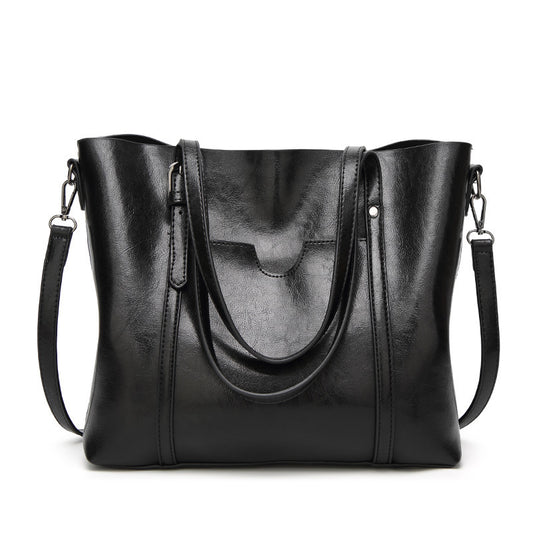 Women's Tide Fashion Oil Wax Leather Portable Tote Bag