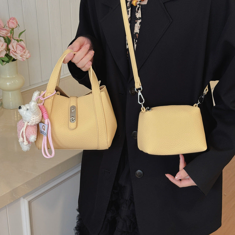 Women's Soft Leather Niche Lychee Pattern Vegetable Basket Bags