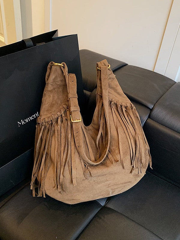 Women's Large Capacity Crescent Trendy Simple Deerskin Veet Retro Bags