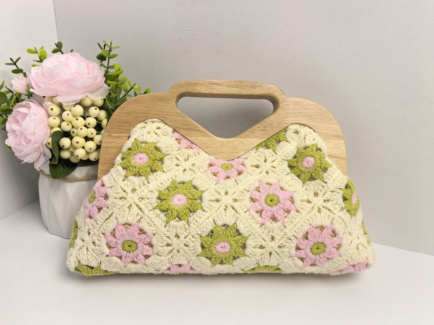 Women's Handmade Cotton Exquisite Pattern Crocheted Hollow Woven Knitted Bags