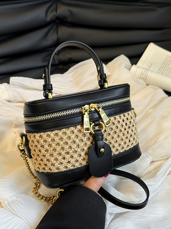 Women's Woven Portable Pouch Summer Fashion Retro Contrast Color Women's Messenger Bag