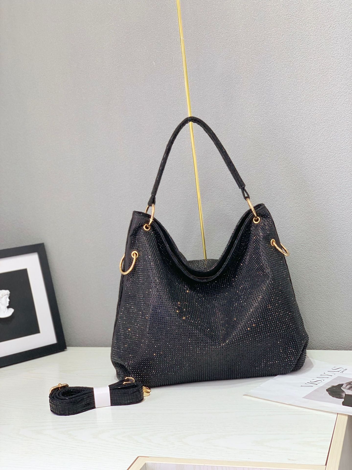 Women's Fashion Rhinestone Retro Large Capacity Portable Tote Bag