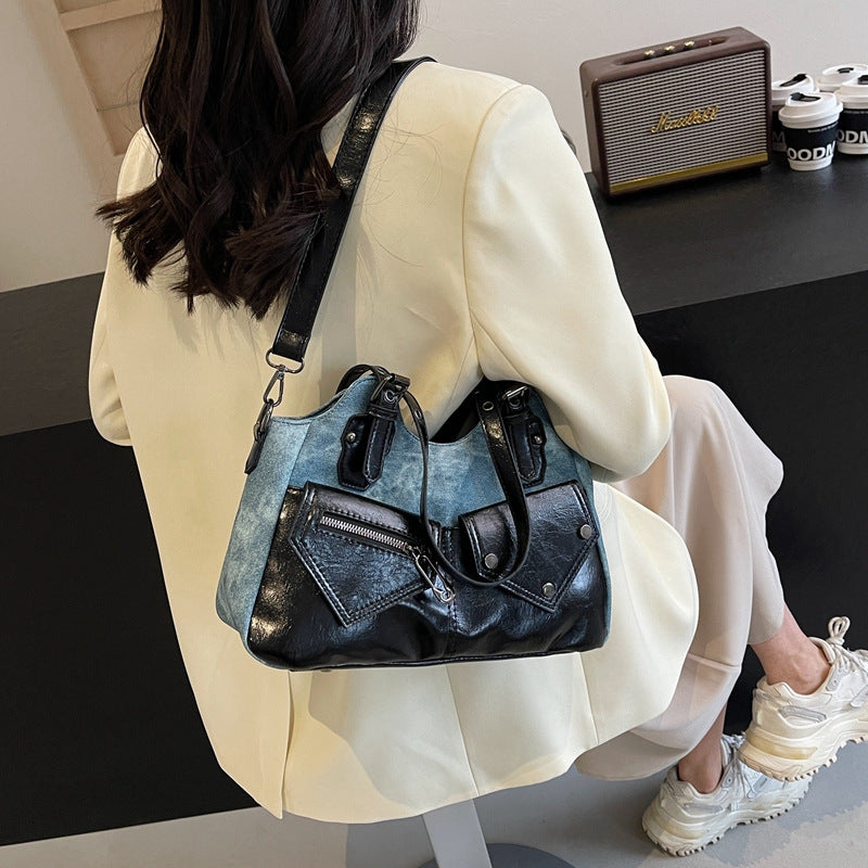 Women's Color Collision Design Spring Underarm Retro Style Large Capacity Tote Bag