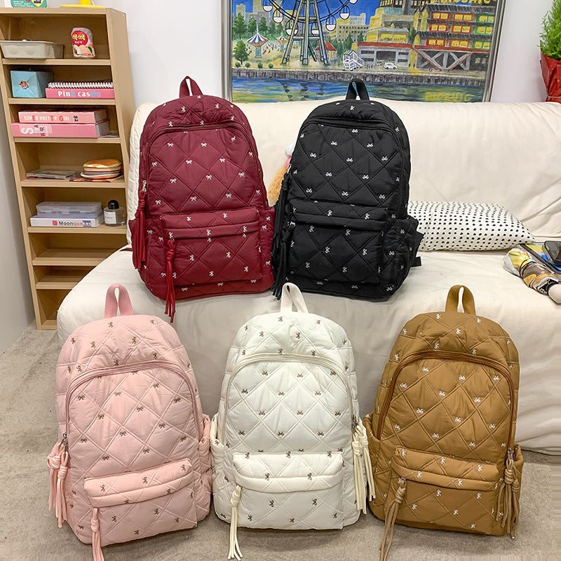 Female College Korean Style Cute Bowknot Embroidered Backpacks