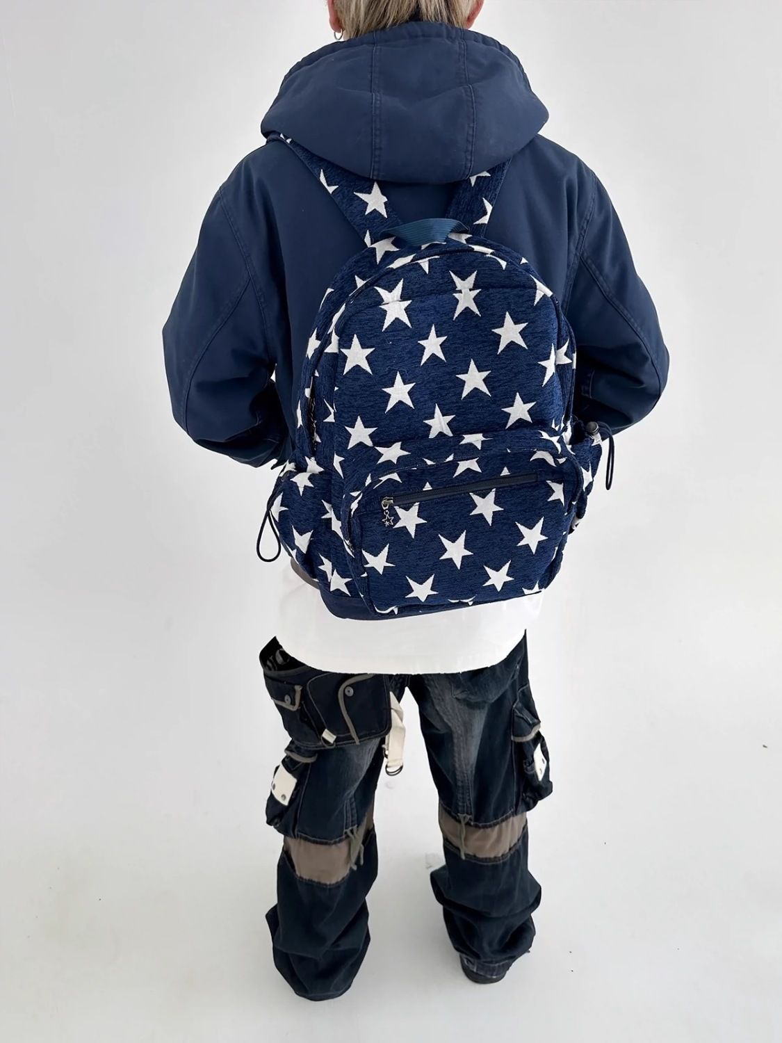 Stitching Veet Striped Denim Large Capacity Lovers Backpacks