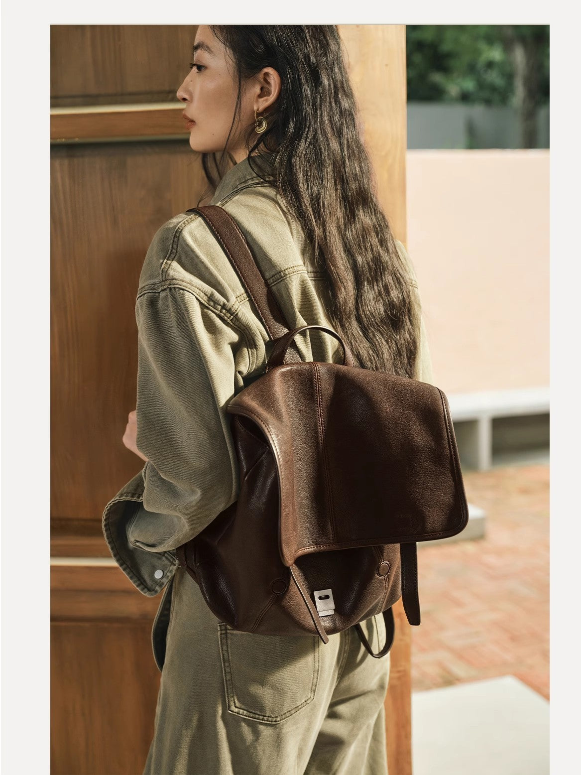 Song Vegetable Tanned Sheepskin Large Capacity Commute Women's Backpack
