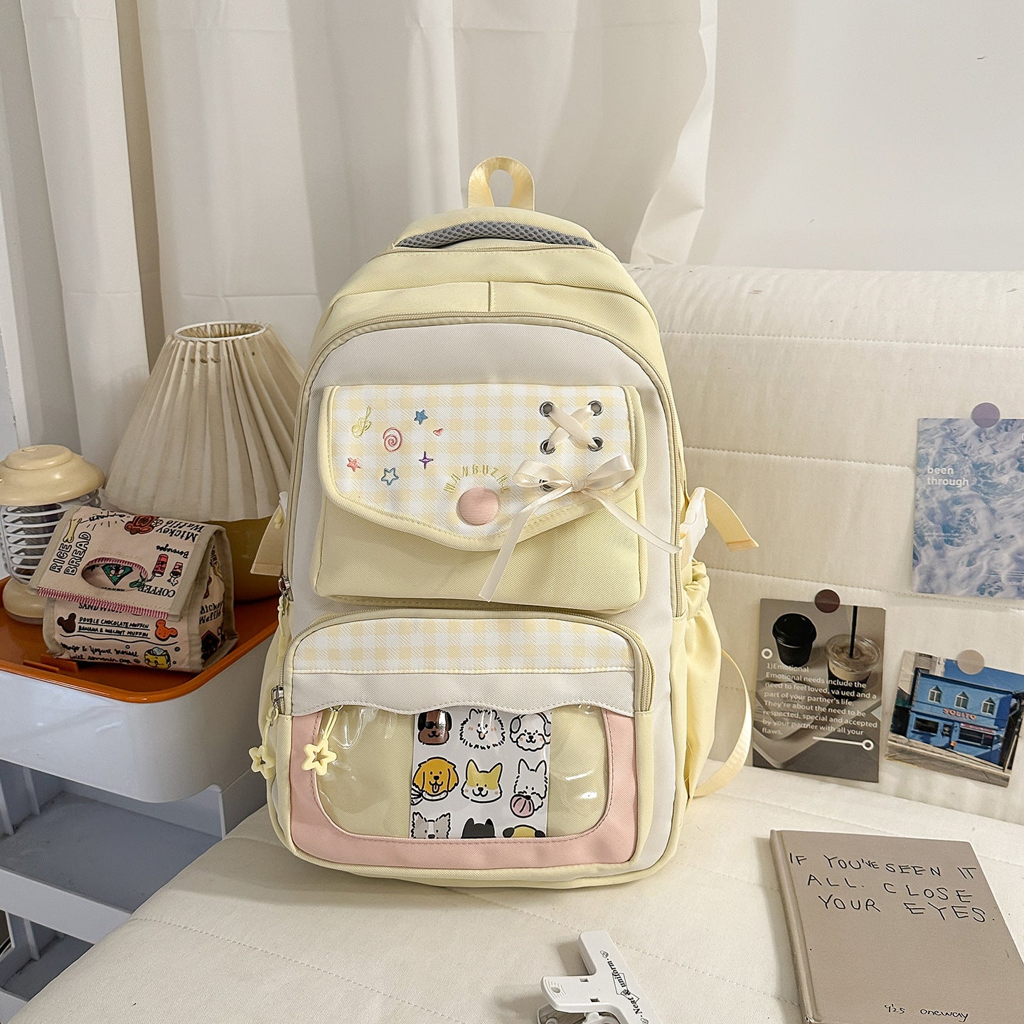 Style Two-dimensional Transparent Cartoon Good-looking Bar Plaid Backpacks