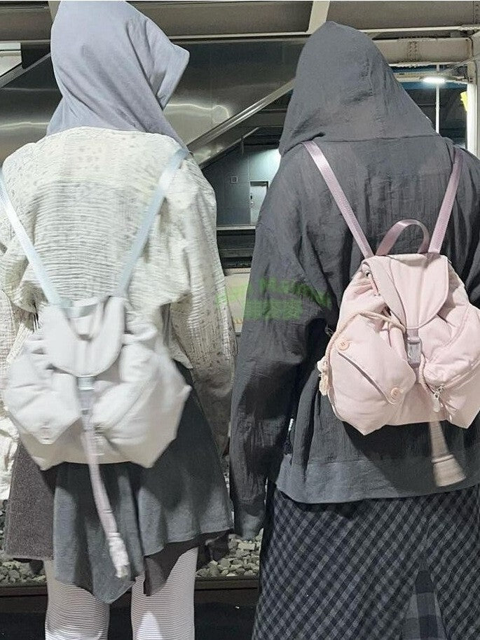 Women's Niche Pocket Button Drawstring Nylon Mechanical Backpacks