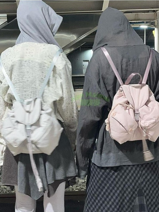 Women's Niche Pocket Button Drawstring Nylon Mechanical Backpacks