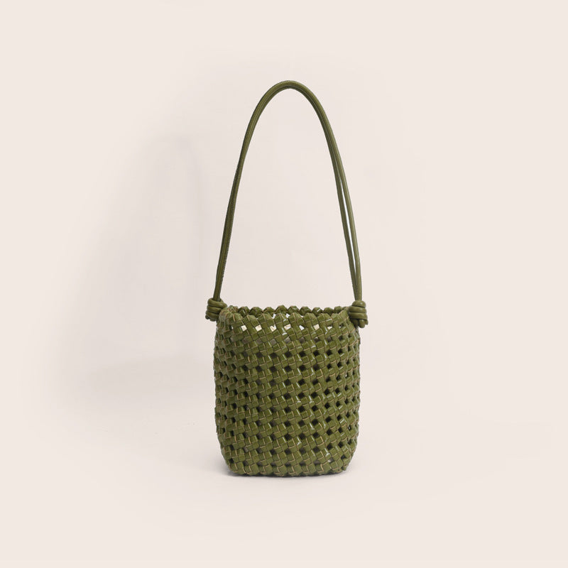 Women's Weaving Hollow Genuine Leather Portable Underarm Bags