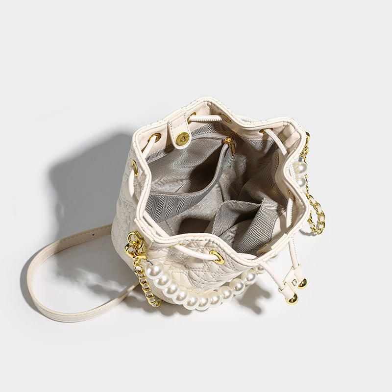 Women's Pearl Chain High Sense Genuine Leather One Cross Bags