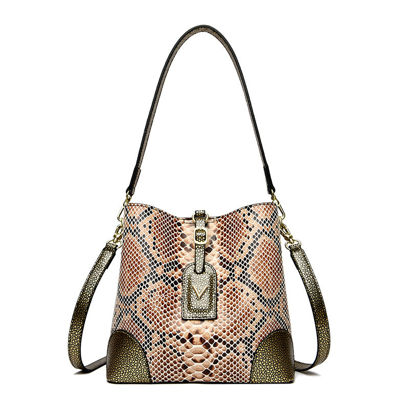 Women's Texture Snake Pattern Light Luxury Minority Bucket Bag
