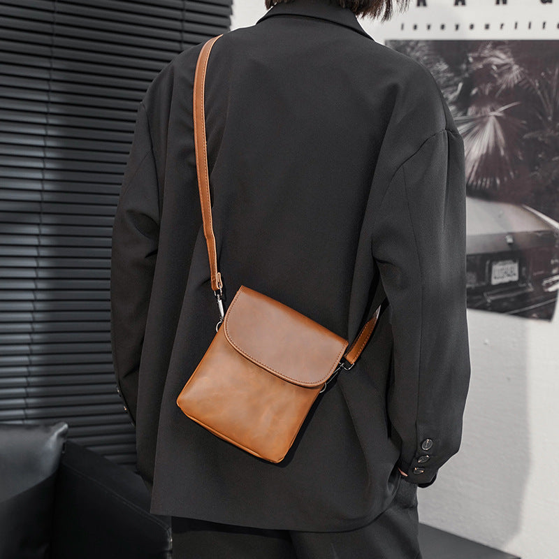 Men's Crazy Horse Leather Korean Fashion Trendy Men's Messenger Bag