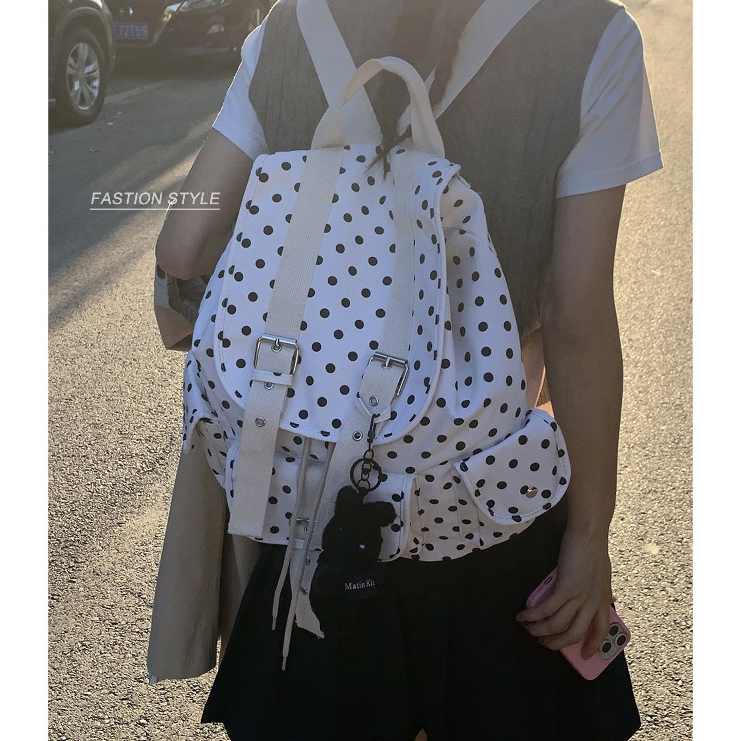 Women's Style Preppy Leisure Canvas Polka Dot Backpacks