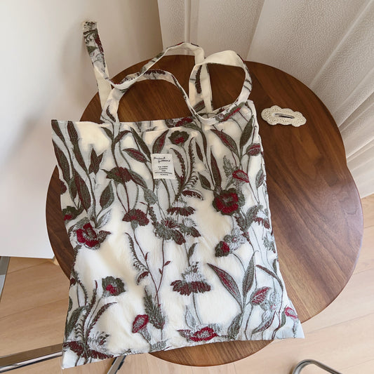 Cloth French Embroidery Cotton Canvas Artistic Simple Bags