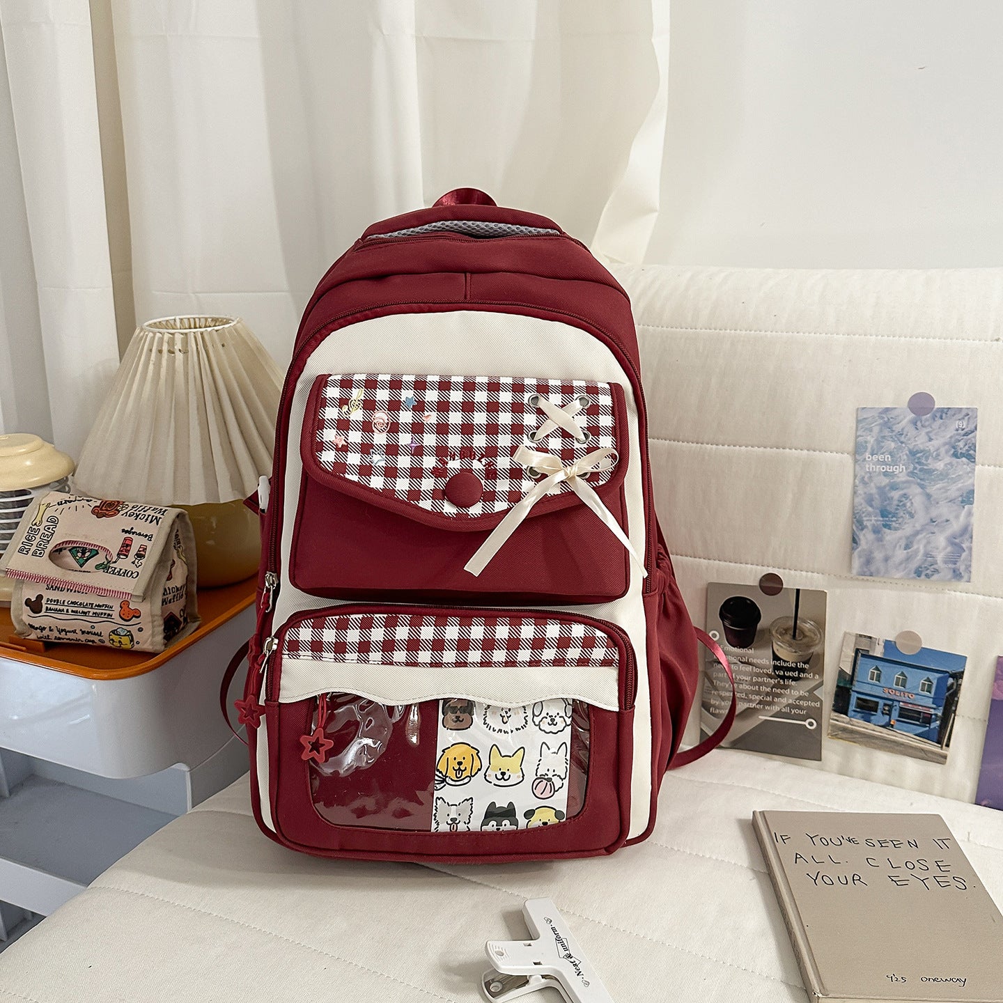 Style Two-dimensional Transparent Cartoon Good-looking Bar Plaid Backpacks