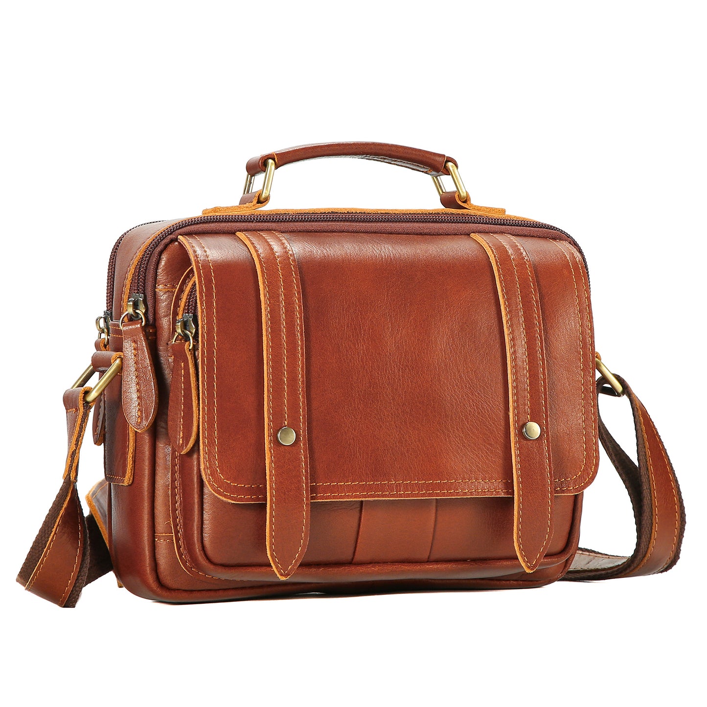 Men's Cowhide Retro Oil Wax Skin Large Men's Messenger Bag