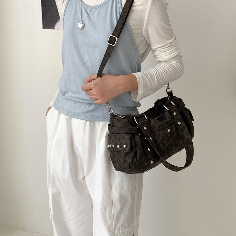 Niche Leopard Print Vintage Hot Large Capacity Fashion Underarm Bag