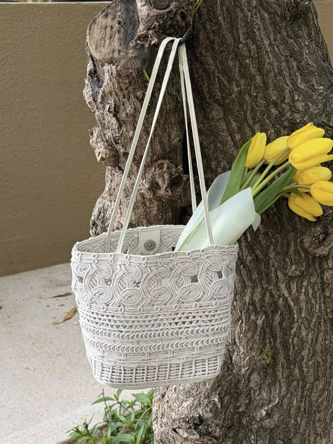 Women's Vacation Style Hollow Design Woven Vegetable Basket Tote Bags