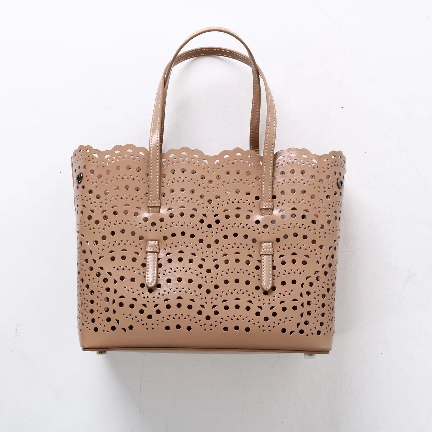 Women's Cowhide Wave Hollow Carved Vegetable Basket Genuine Bags
