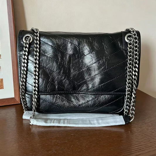 Medium Oil Wax Cowhide Poplar Wood Commuter Underarm High Sense Shoulder Bags