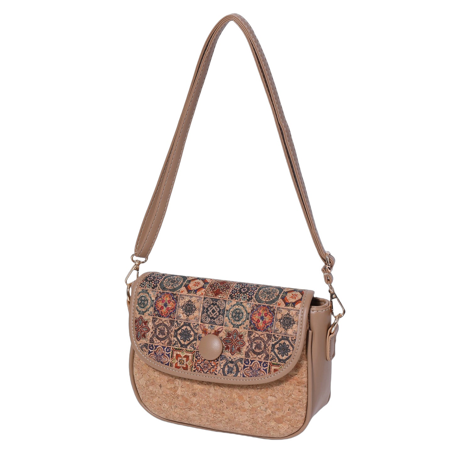 Women's Ethnic Style Pattern Cork Bark Wooden Lining Outer Simple Lightweight Women's Messenger Bag