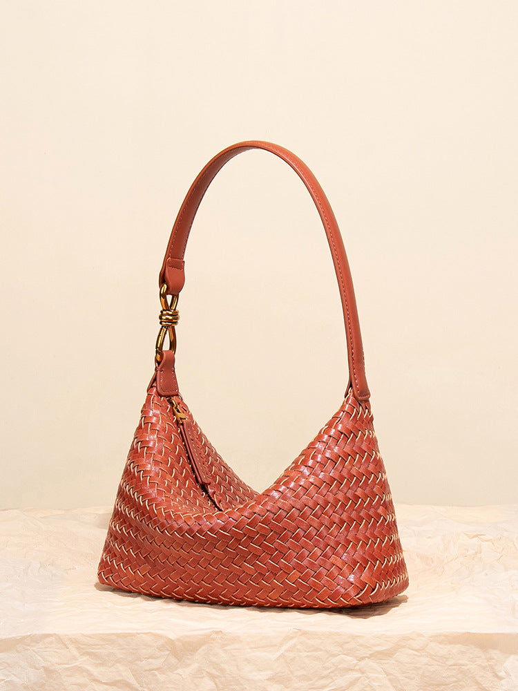 Women's Early Autumn Hand-woven Soft Leather Lunch Box Dumpling Light Underarm Bag