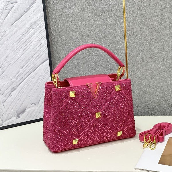 Women's Light Diamond Rivet Rhinestone Chain Bright Handbags