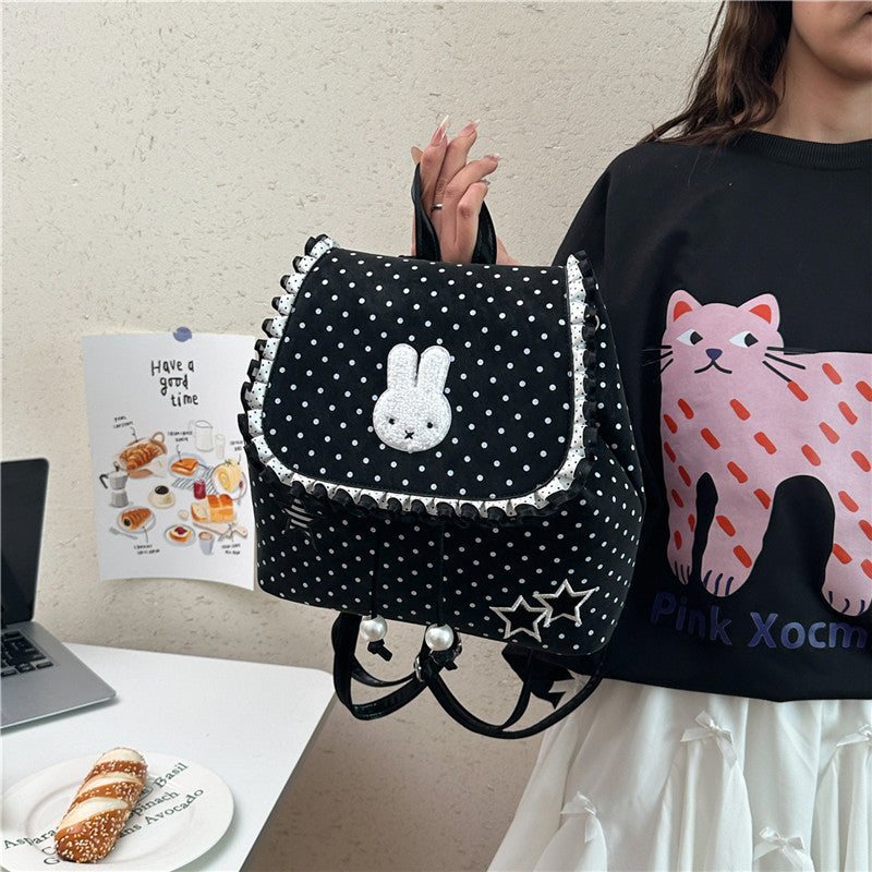 Capacity Drawstring Fashionable Korean Polka Dot Backpacks