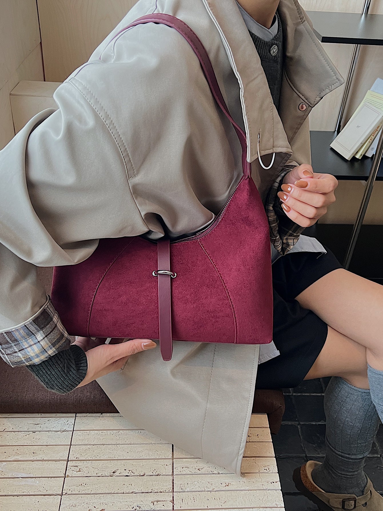 Women's Minority Trendy Fashionable Advanced Suede Large Women's Shoulder Bag