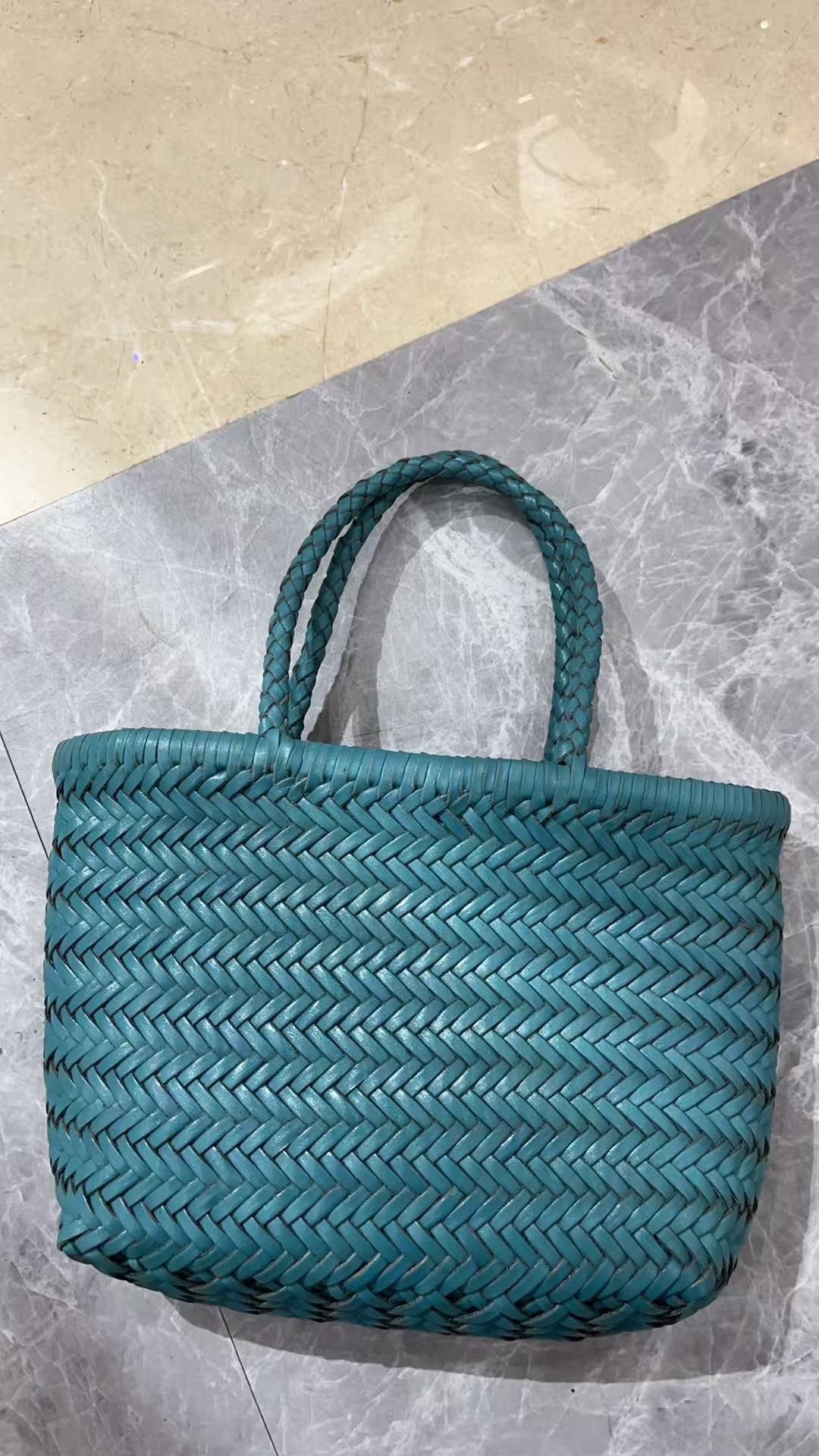 French Woven First Layer Cowhide Handmade Vegetable Basket Bags