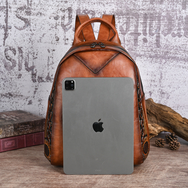 Women's Retro National Style Embossed Large Capacity High Practical Women's Backpack