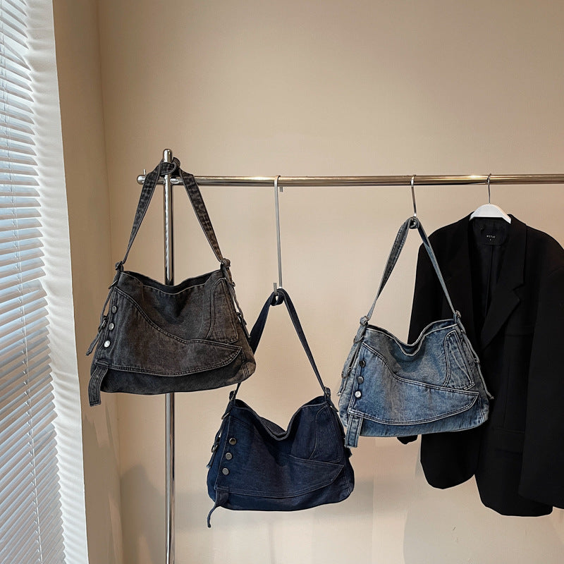 Women's Retro Washed Denim Large Capacity Trendy Tote Bag