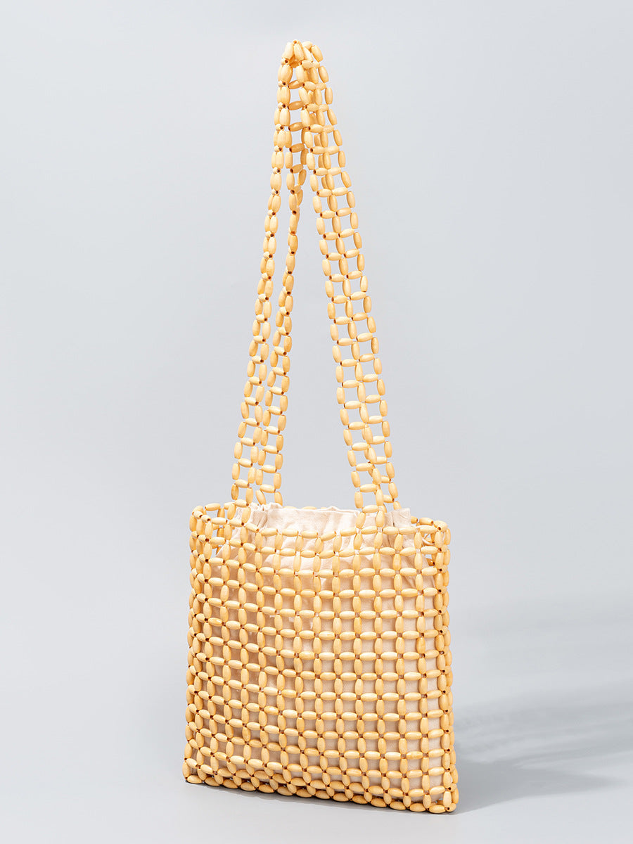 Women's Beach Vacation Hand-woven Solid Color Wooden Women's Shoulder Bag
