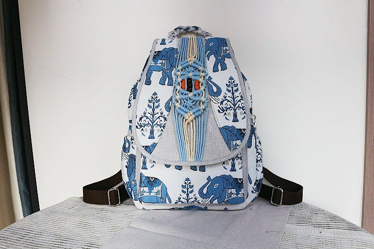 Women's Vintage Printing Wax Line Woven Fresh Women's Backpack