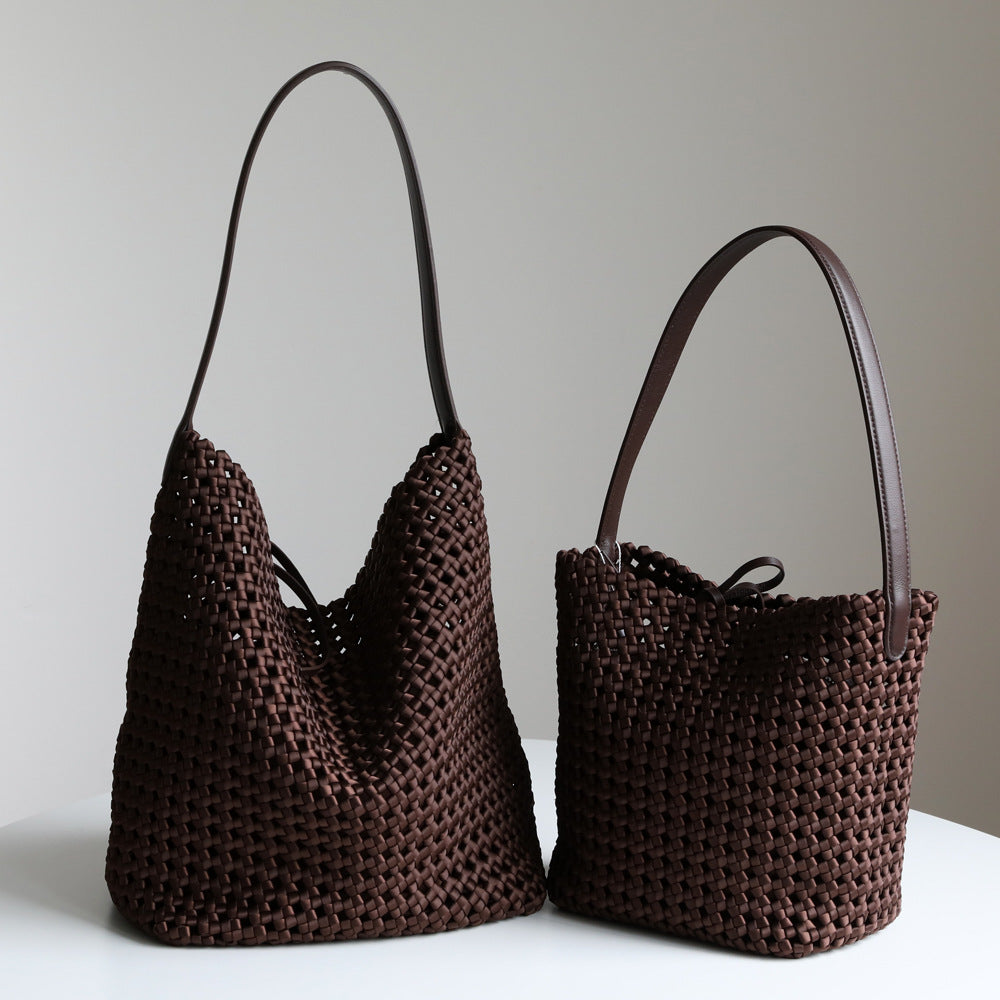 Women's Design Woven Cowhide Big Large Capacity Totes Portable Bucket Bag