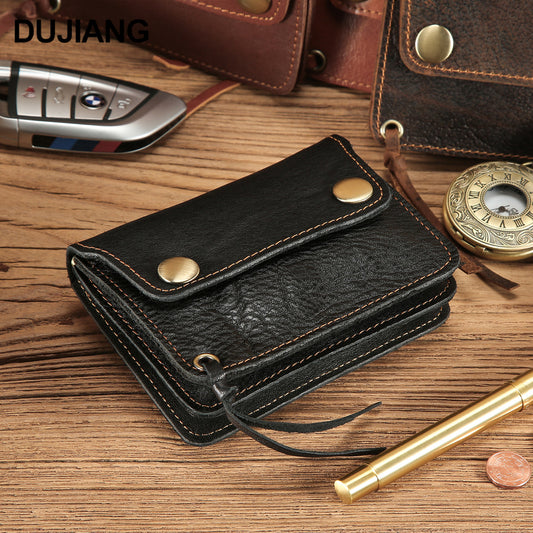 Layer Cowhide Magnetic Snap Zipper Portable Leather Card Pack Card Sleeve